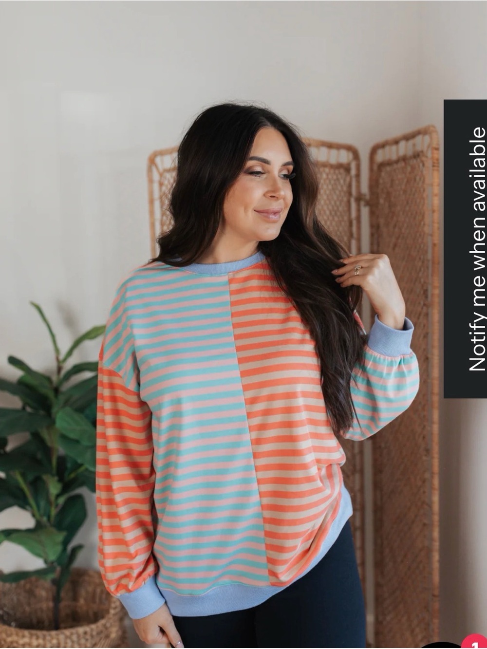 Striped Colorblock Pullover Top in Coral, Mint and Light Blue
